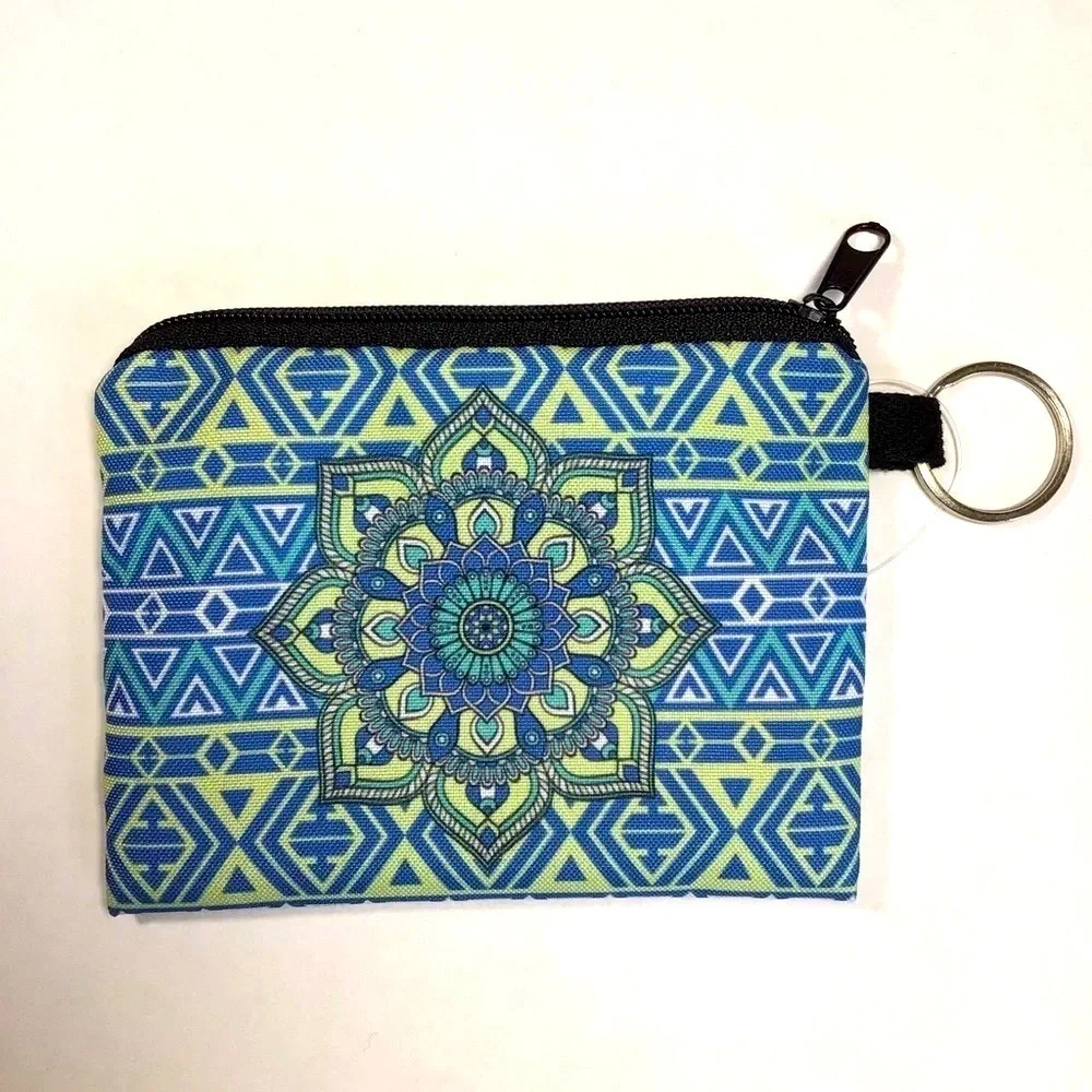 Colorful Mandala Zippered Mini Clutch with Ring